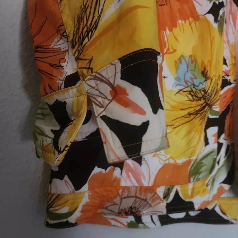 Coldwater Creek Orange Floral Pattern Open Front Lightweight Blazer Sz L